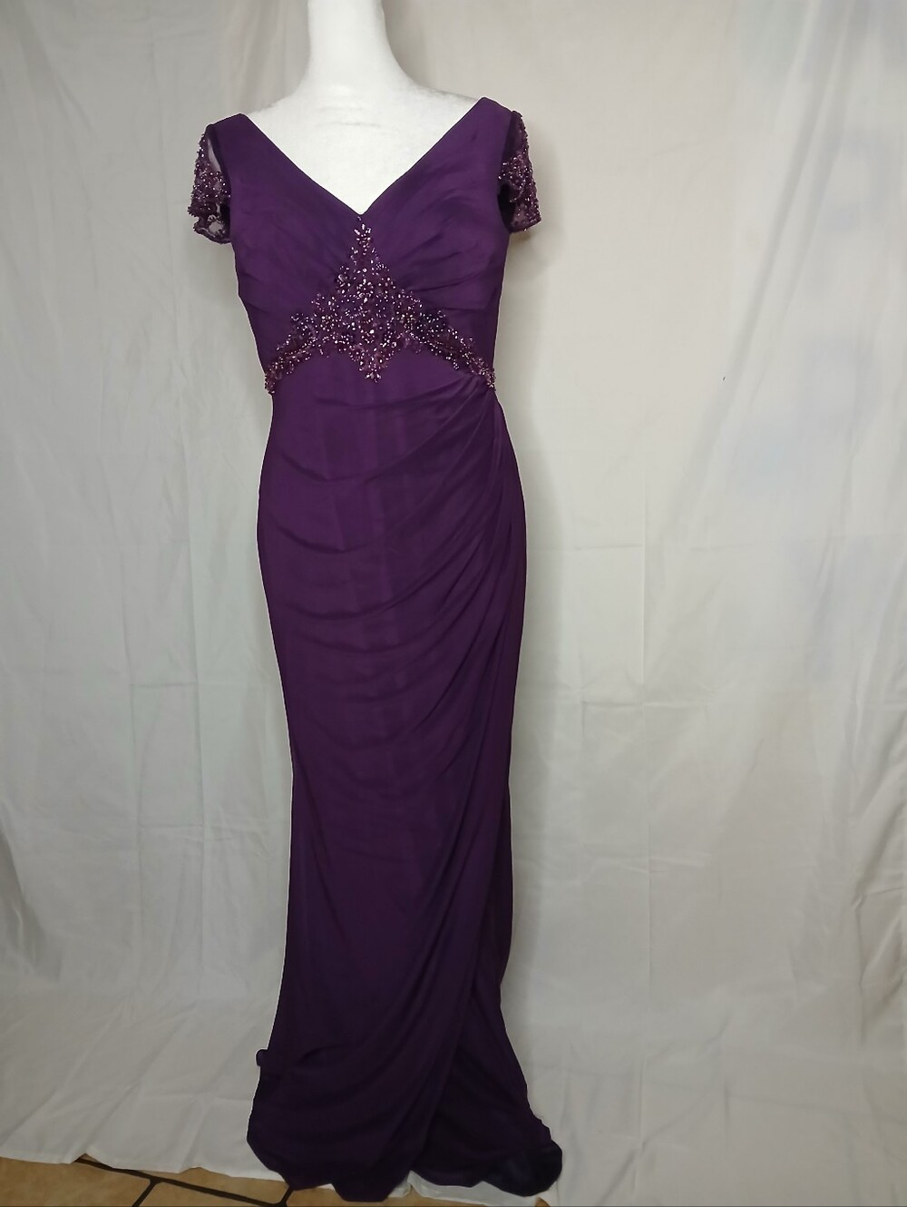 Elegant Purple Beaded Evening Gown